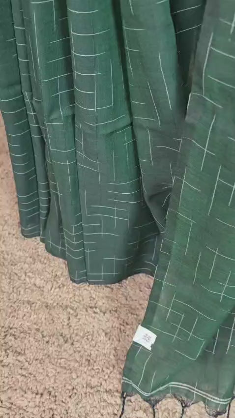 Forest Green Handloom Cotton Saree with Contemporary Lines