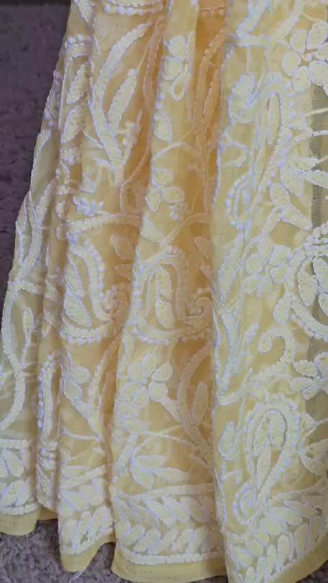 Buttercream Yellow Chiffon Handcrafted Chikankari Saree