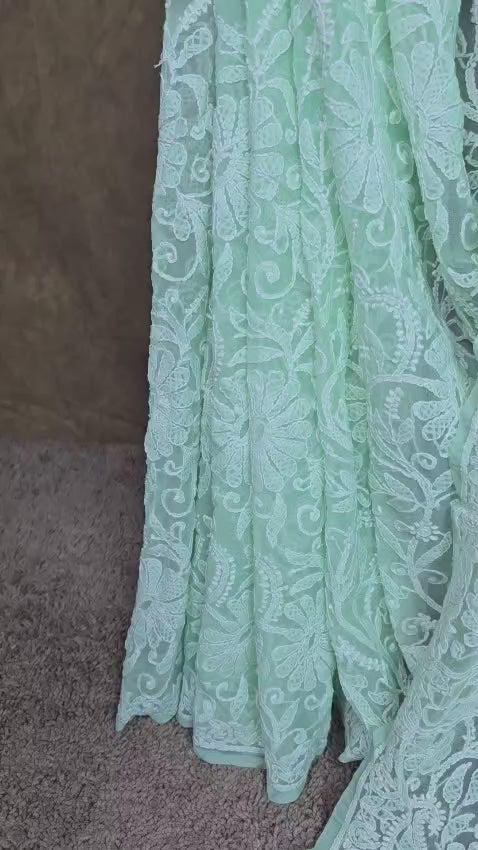 Pretty in Pastel: Mint Green Chikankari Chiffon Saree