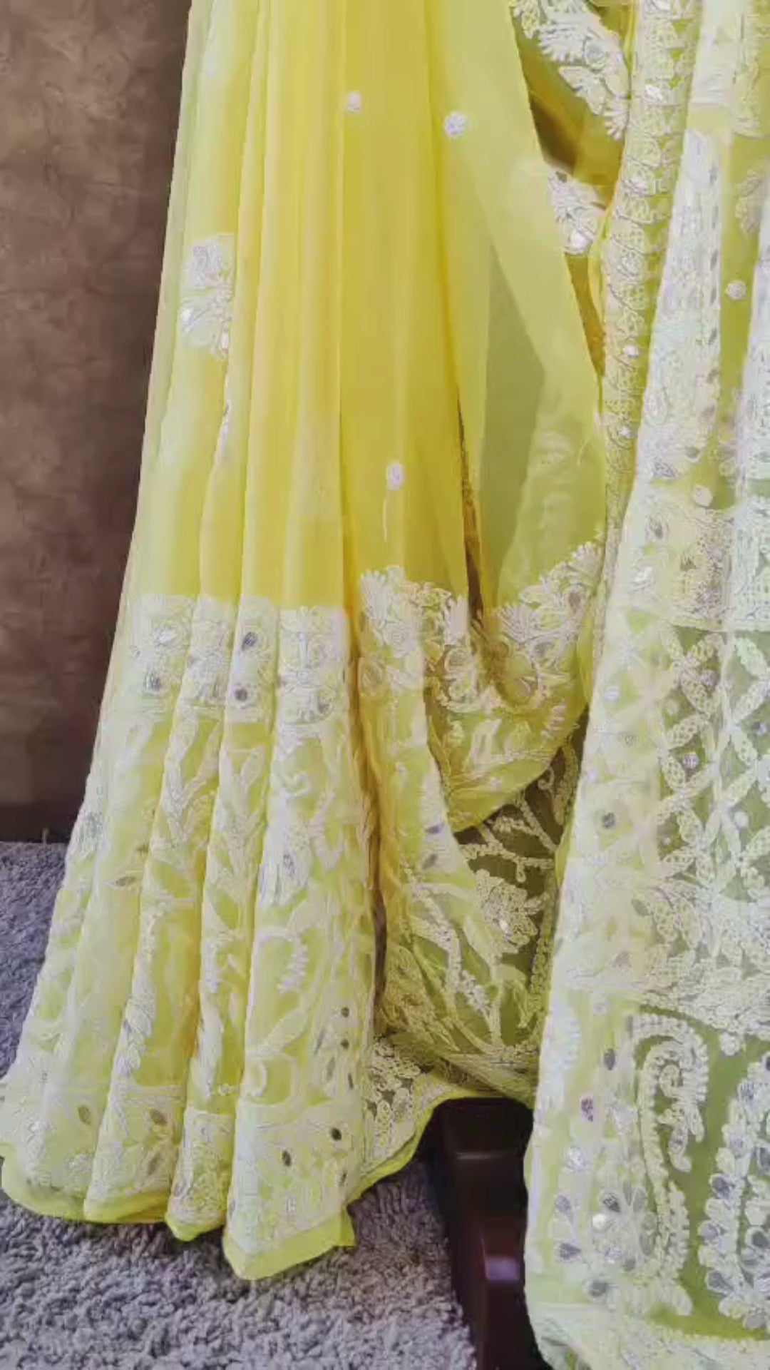 Sunshine Yellow Chiffon Chikankari Saree with Gota Patti Work