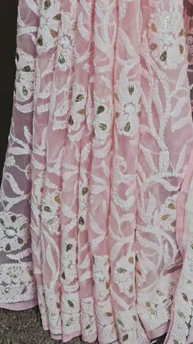 Baby Pink Chikankari Saree - Video