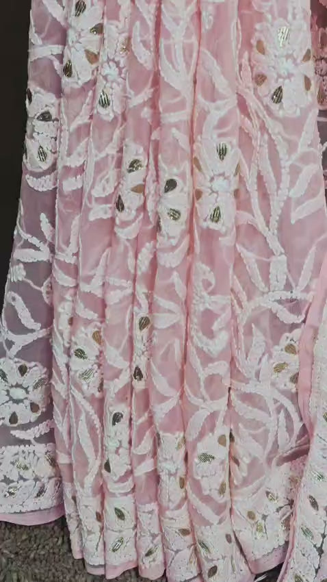 Baby Pink Chikankari Saree - Video